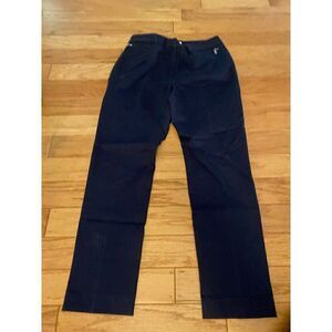 Tahari, women's blue, front zip pocket accents, cotton ankle pants size 4P